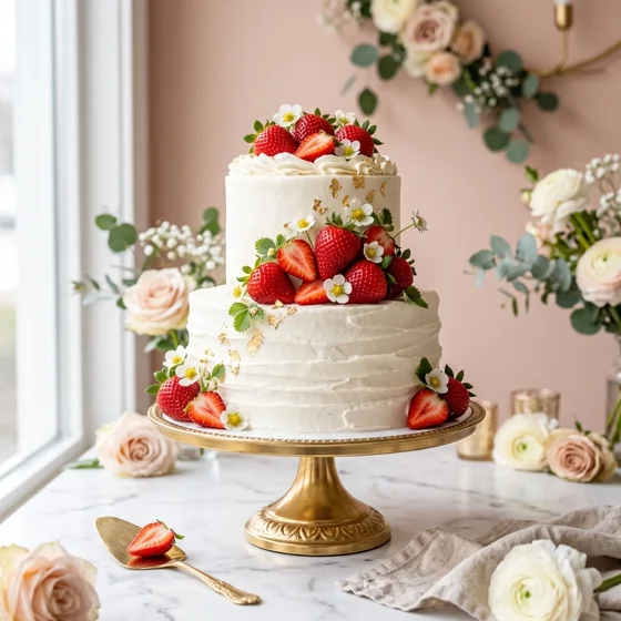 Bolo de chantilly com morangos frescos
